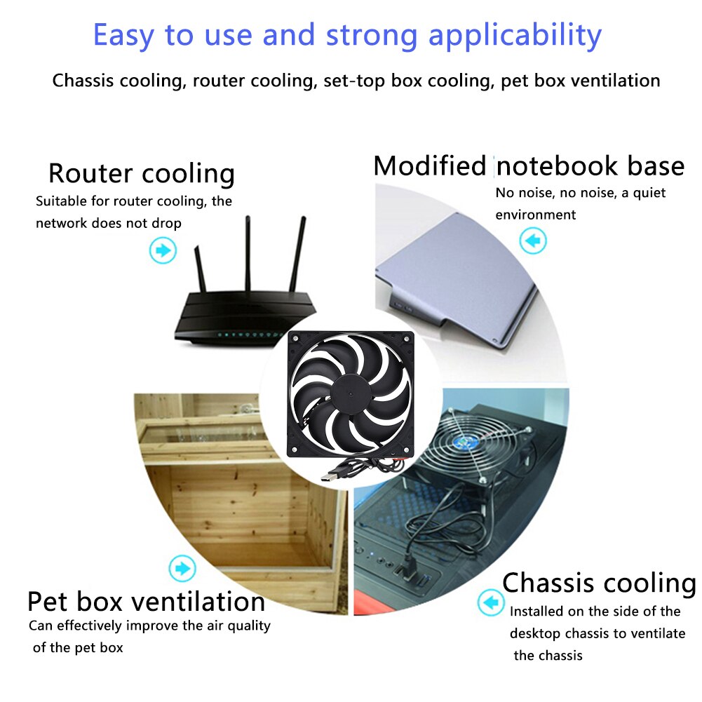 Portable Electronic Equipment DIY Cooling Fan PC Cooler 120mm Big Airflow For Router TV Box 5v USB Power Universal Home Office