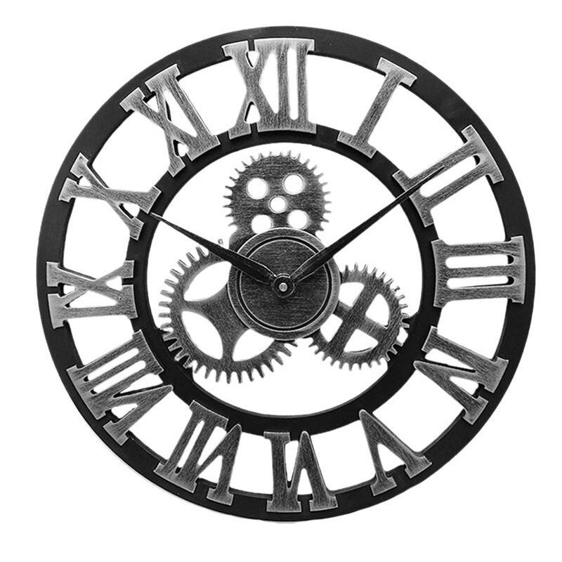 Industrial Gear Wall Clock Decorative Retro MDL Wall Clock Industrial Age Style Room Decoration Wall Art Décor: Silver