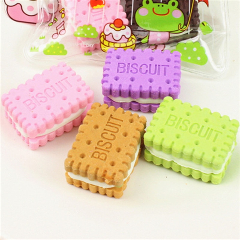 4 Stks/set Leuke Biscuit Rubber Potlood Gum Voor Kinderen Kawaii Cookies Gum Set School Kantoor Voor Student