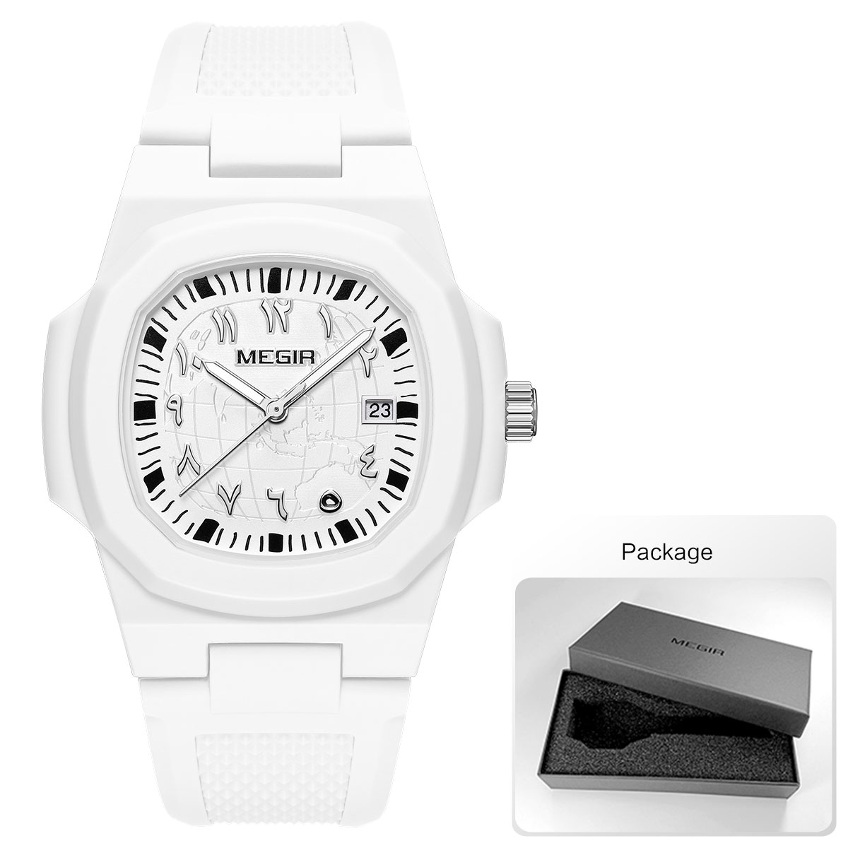 Megir topmerk luxe horloge voor heren 30 atm waterdicht datumweergave siliconen band sportief quartz polshorloge relogio masculino: Zwart