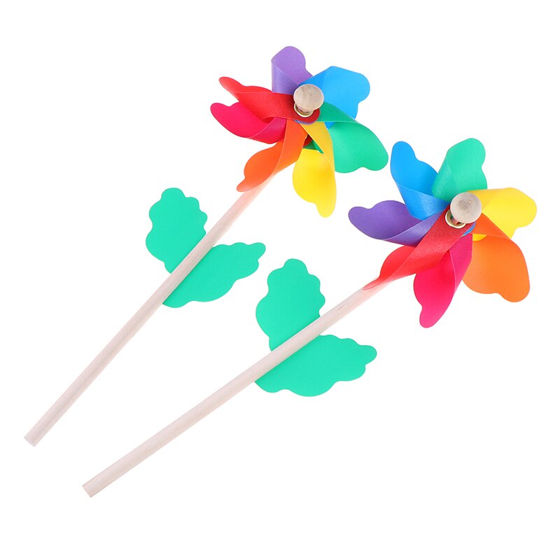 Kleurrijke Houten Windmolen Tuin Party 7 Bladeren Wind Spinner Ornament Kids Speelgoed