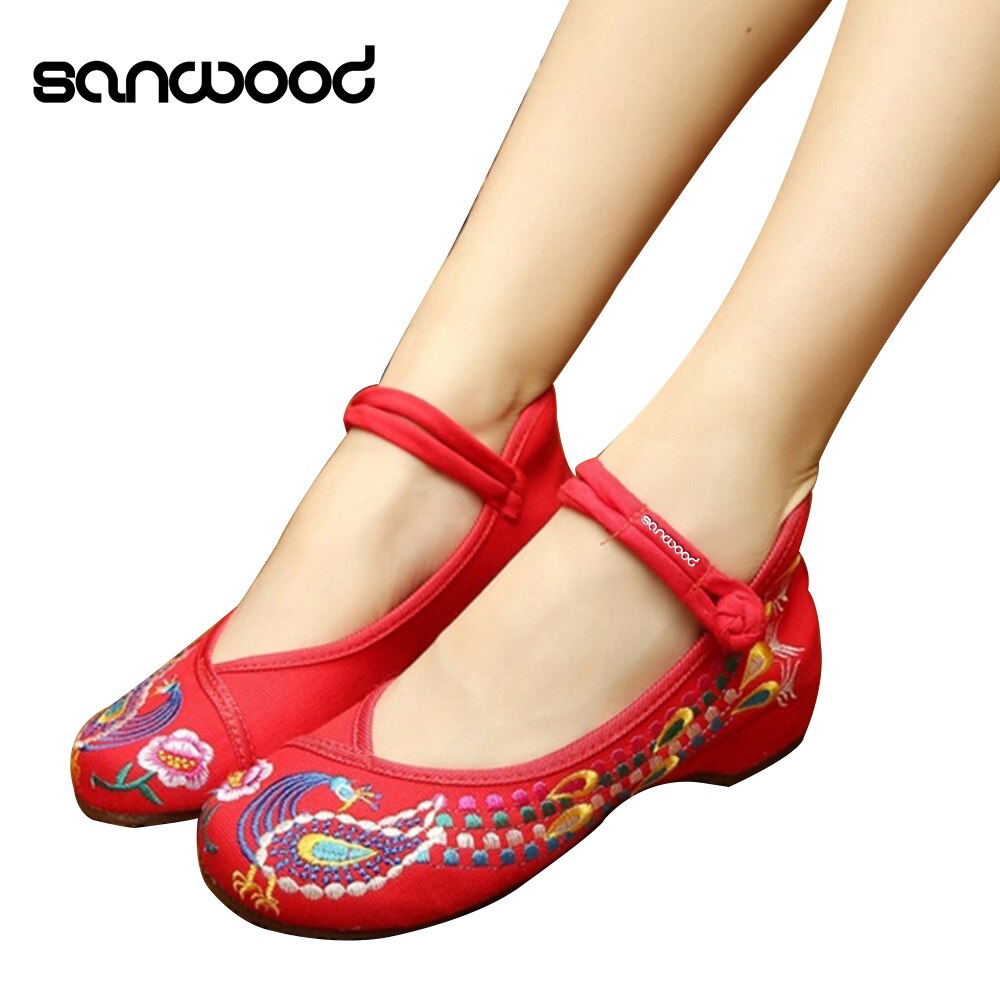 Neue Neue frauen Chinesische Alte Peking Stil Phönix Blume Bestickt Maria Jane Flache Schuhe