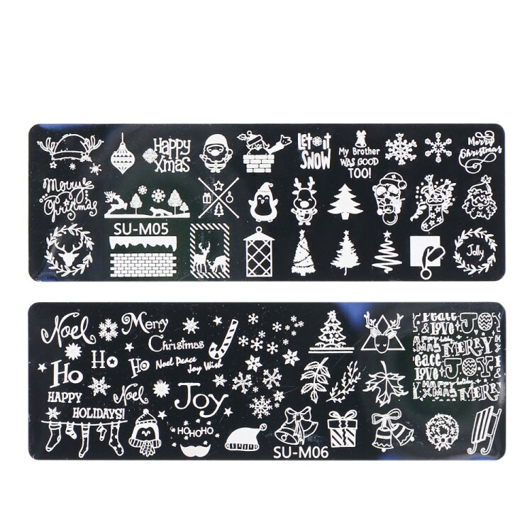 2PC Xmas zestaw warstw stemplujących na paznokcie płatki śniegu gwiazdy serca święta nowy rok projekt Nail artystyczny obraz Manicure wzornik LASUM01-M06-3: SU-M05 SU-M06