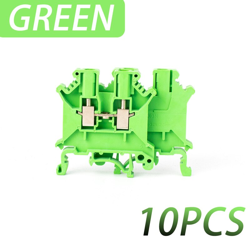 10Pcs Din Rail Terminal Block UK-5N Connductor Universal Class Screw Wire Connector Strips Disassemble assembly: Green-10PCS