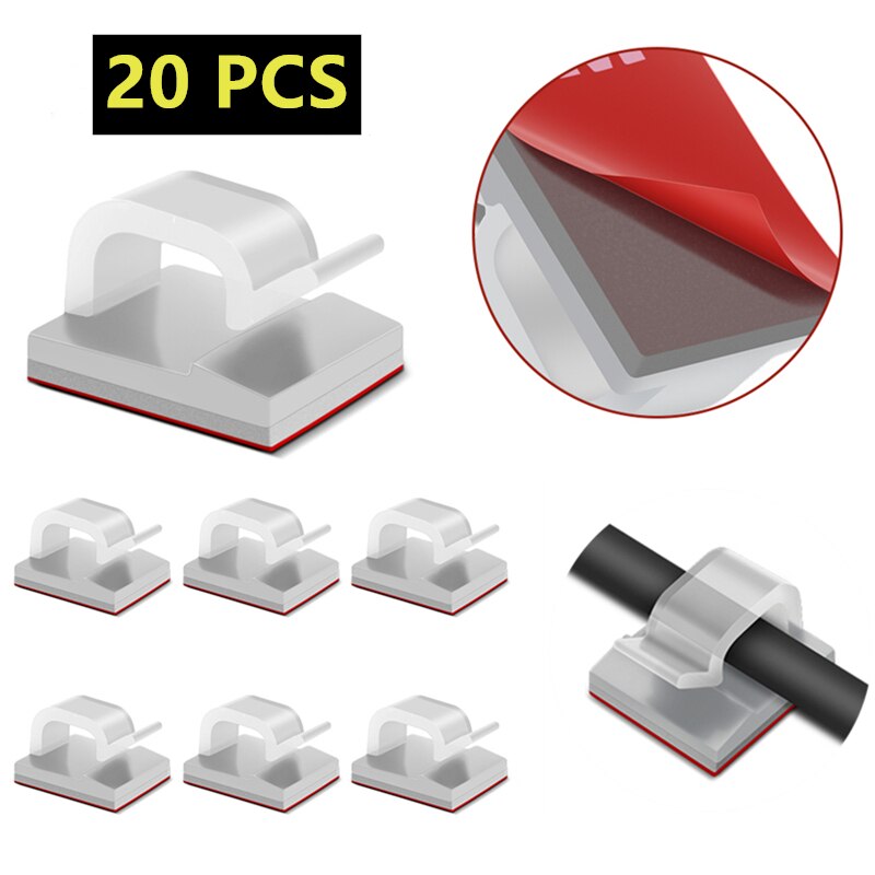 20pcs Wire Cable Management Organizer Desktop Cable Cord Clips Mouse Headphone Holder Data Telephone Line Cable Winder Tidy