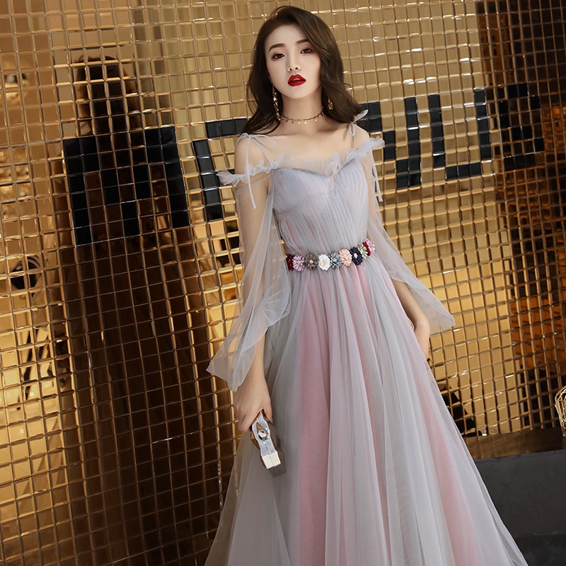 noble ladies long-sleeved trailing annual meeting hosted fairy dress sling long female banquet evening dress