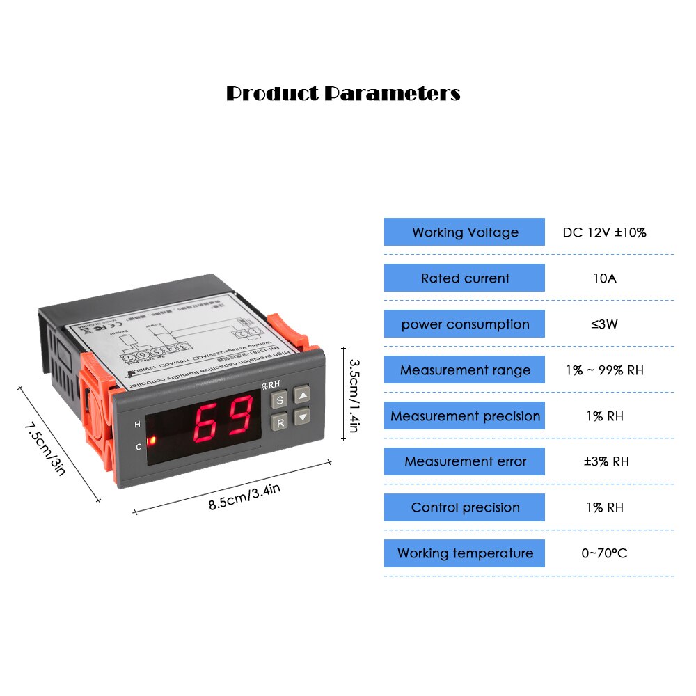 10A 220V Mini Digital Air Humidity Control Controller Measuring Range 1% ~ 99% with Sensor