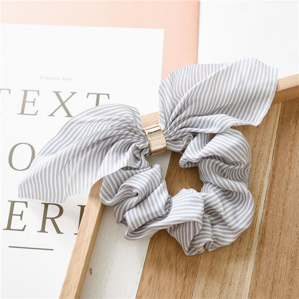 1 stk kanin øre hår scrunchies til kvinder elastisk gummi hår reb stribet gummibånd til piger metal ring slips: Blå