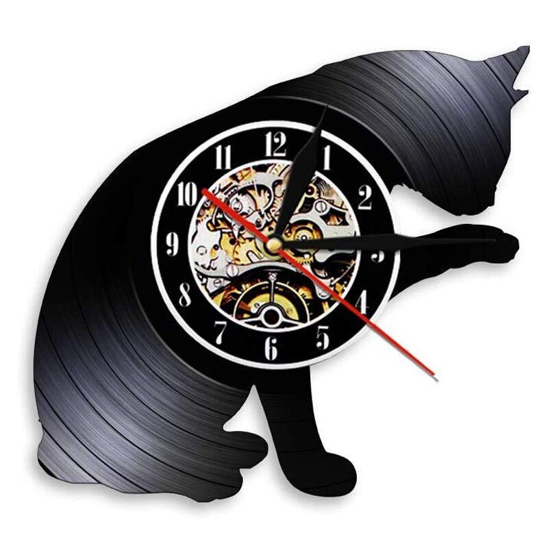 Relógio de parede vintage de gato meow, relógio para parede com gravação de vinil, design moderno e decoração 3d de gato, para pendurar: Style 7