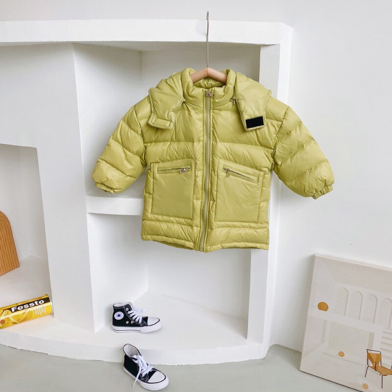 Wintermeisjes warme dikke capuchon donsjacks lange winddicht effen kleur dikkere bovenkleding: Groente / 4t