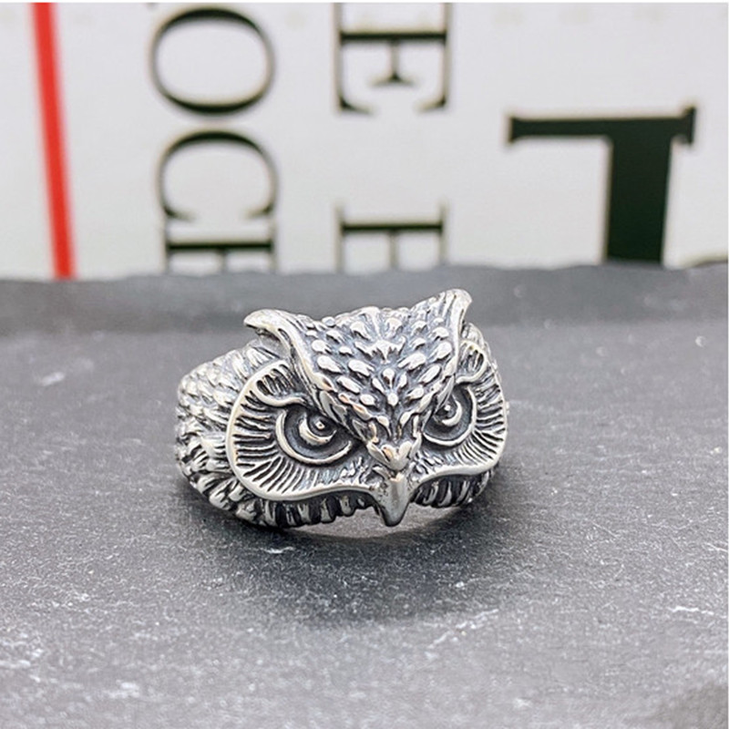 Vintage Dier Uil Tiger Snuiven Gouden Ringen Voor Mannen Punk Dominante Straat Hip-Hop Verstelbare Ring Voor Vrouwen sieraden: 206-silver
