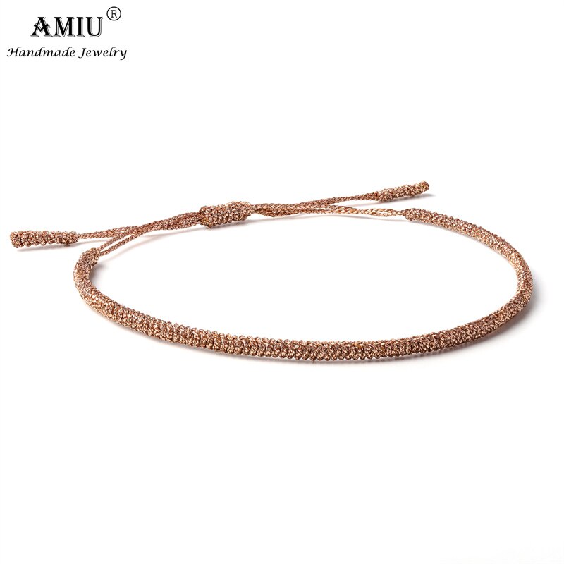 Amiu Metallic Kleuren Tibetaanse Handgemaakte Boeddhistische Geluk Armbanden En Armbanden Voor Vrouwen Mannen Touw Knopen Amulet Gevlochten Armband: 3-Rose gold