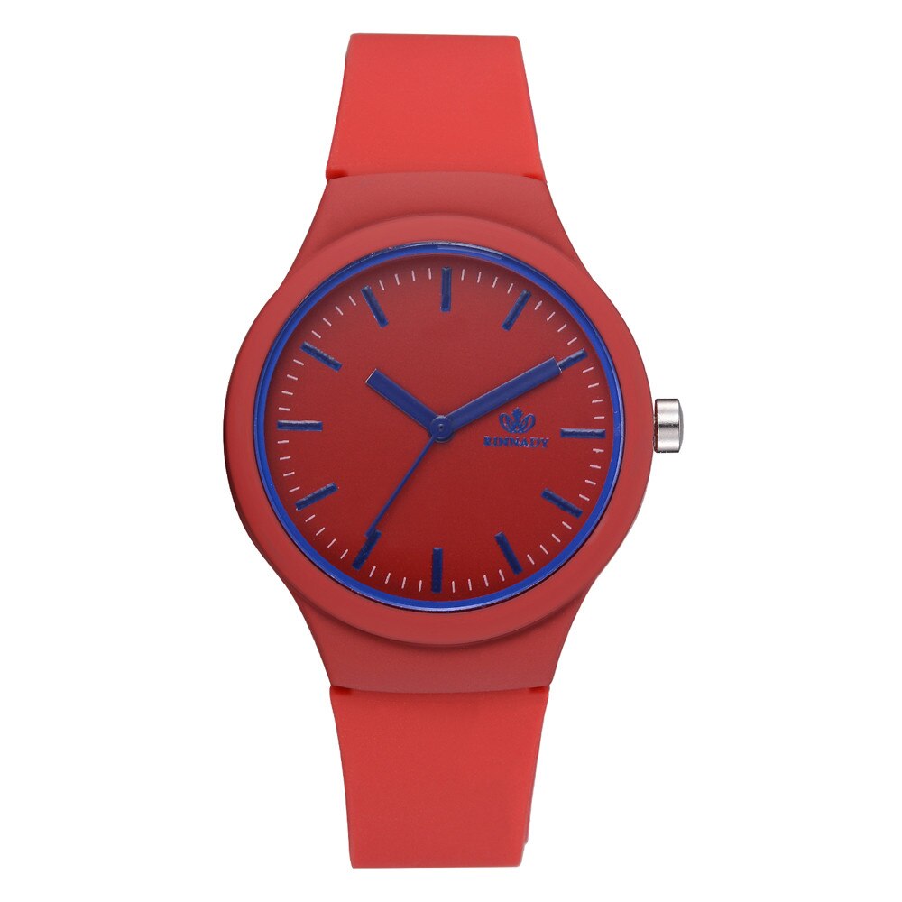 Dameshorloge met effen patroon, siliconen band, casual dameshorloges: Rood