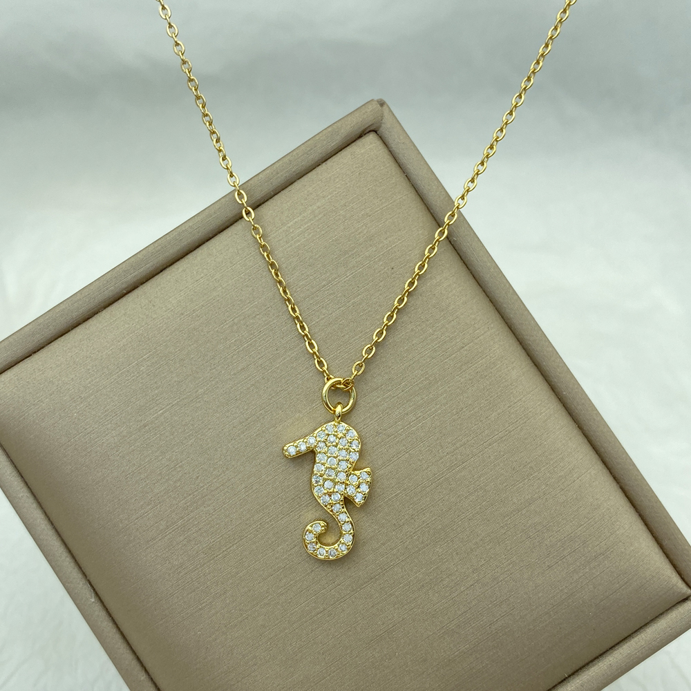 Gold Color Stainless Steel Necklace for Women Style Butterfly Jewlry Green Water Copper Pendant Zircon Pearl Cross Butterly