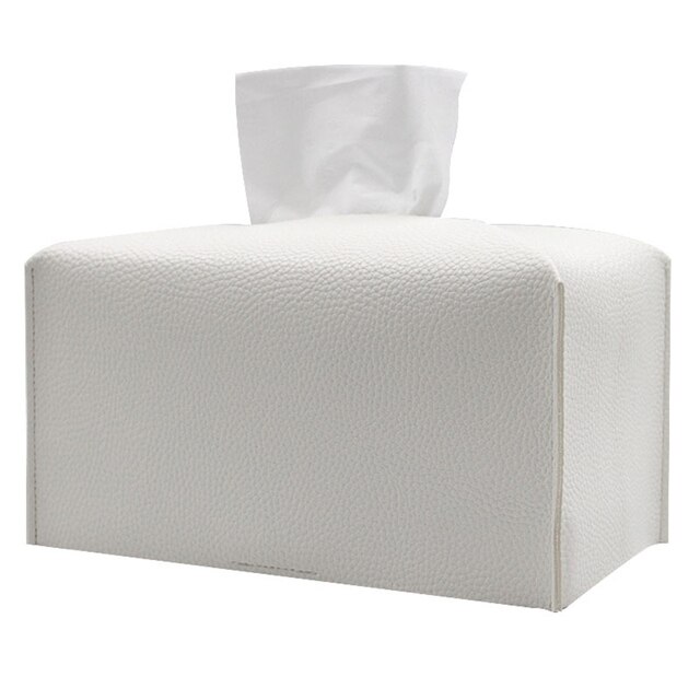 Tissue Box Cover Holder, Square Decoration Pu Leather Facial Tissues Case Roll Paper Dispenser For Bathroom Vanity Countertop: White-L