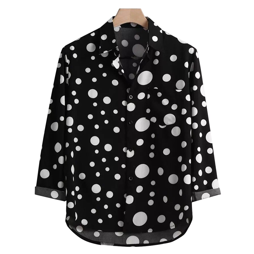 Herrskjorta pricktryckt långärmad topp fritidsskjortor för män kläder knapptröjor camisas para hombre manliga skjortor topp: Xl