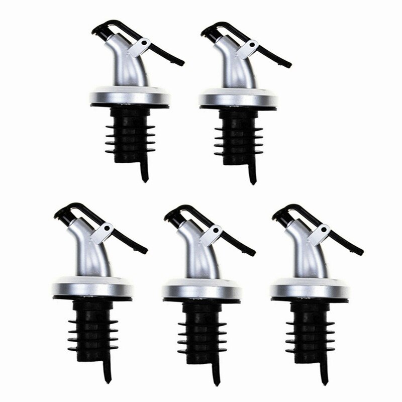 5Pcs Flessenstop Lekvrije Wijn Fles Kitchen Tools Gadget Stopper Cap Wijn Schenker Dispenser Olijfolie Spuit Jus boten: 5pcs Silver