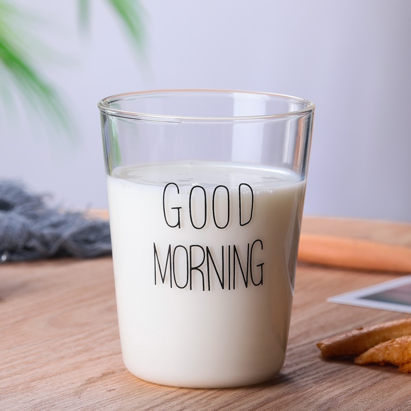 2 stk god morgen glas morgenmad kop japansk stil enkel glas mælkekop gennemsigtig juice drikke kop med låg