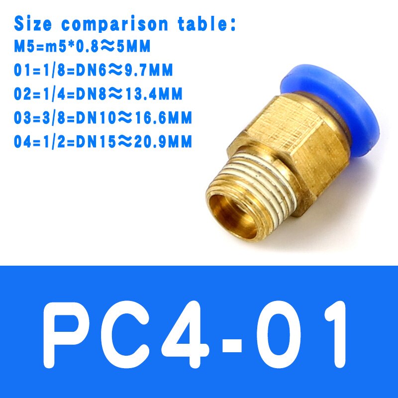 Air Pneumatic PC Fitting 10mm 8mm 6mm 4mm Hose Tube 1/4"BSP 1/2" 1/8" 3/8" Male Thread Pipe Connector Quick Coupling Brass: PC4-01