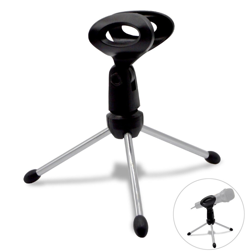 Microphone Desk Stand Desktop Tabletop Mic Clip Folding Tripod Home Studio
