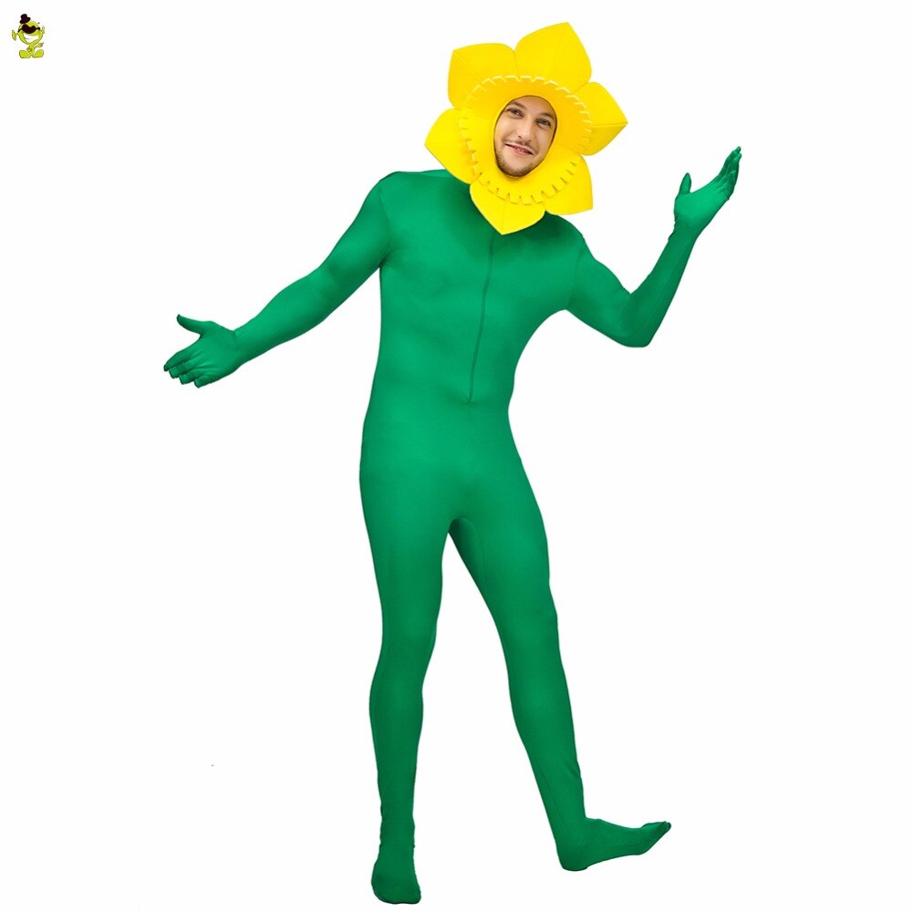 Sunflower Costume Adult Men Fancy Dress With Yellow and Green Flower Costume Jumpsuit Funny Role Play For Carnival Party