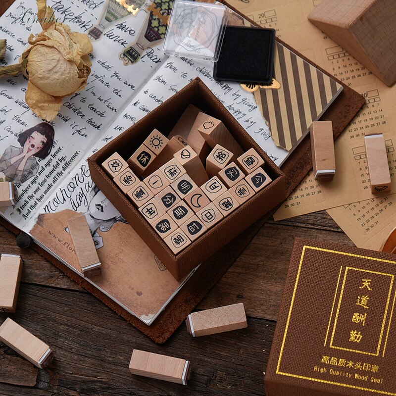 XINAHER 1set Vintage geometric digital stamp DIY wooden rubber stamps for scrapbooking stationery scrapbooking standard stamp