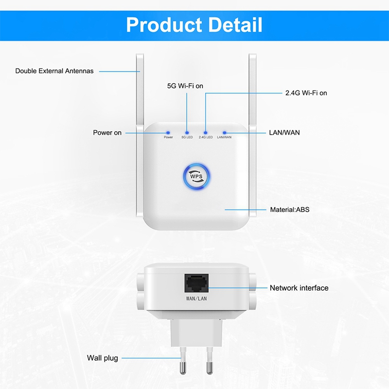 Jabs  ac24 dualband-wlan-repeater mit 1200m drahtlosen wanddurchführungen und eu-stecker