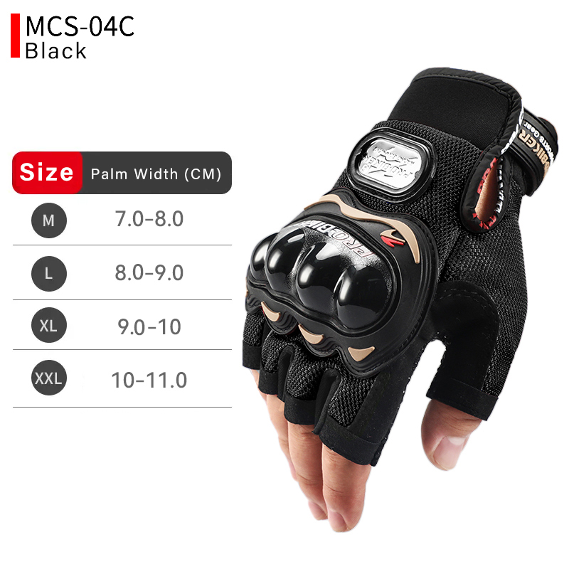 PRO-BIKER guantes de motocicleta para montar medio dedo Touring Chopper Scooter calle engranajes protectores guantes de tela de malla: Negro / XL