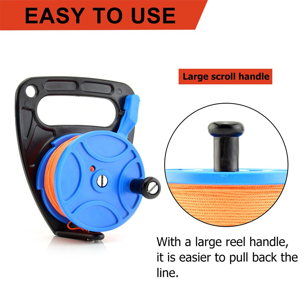 Scuba Diving Reel with Thumb Stopper Handle 272ft Line SMB Reel for Wreck Exploration Recreational Diving Spearfishing Clip Hook