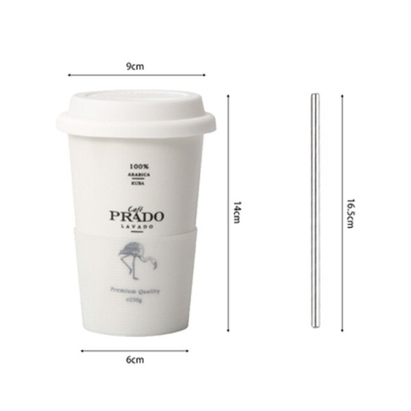 Keramisk kaffekrus med låg halm animalsk trykte krus mælk te kop bærbart hjemmekontor drinkware 1pc: Hvid stil 1