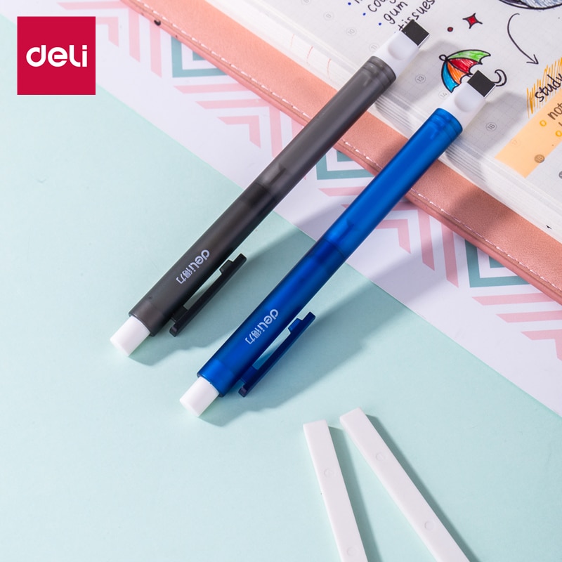 DELI Retractable Press Eraser Correction Supplies Pen Style Pencil Rubber Erasers For Students Office School Stationery