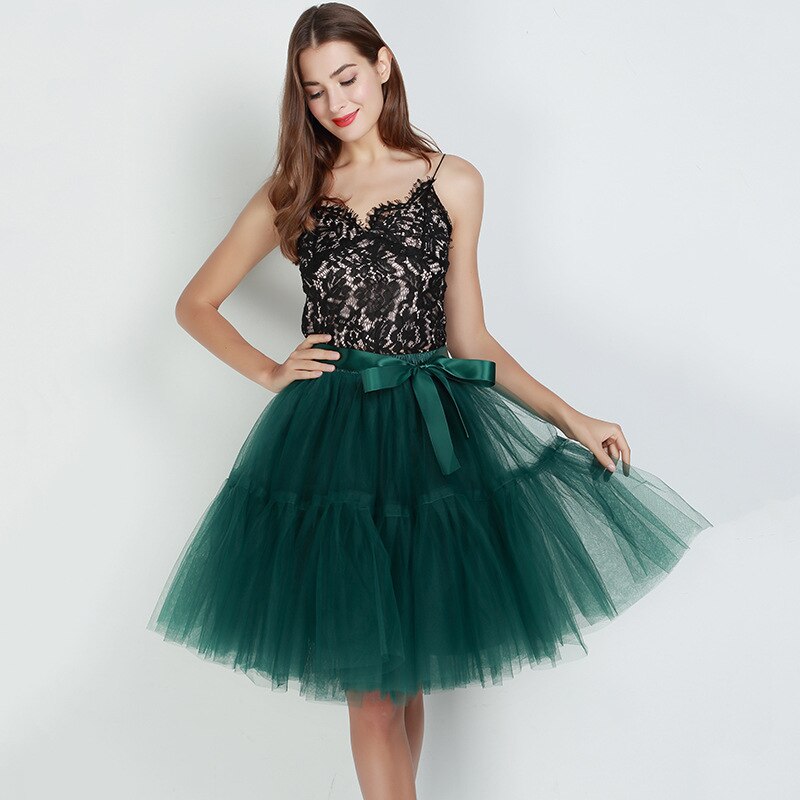 Falda plisada por debajo de la rodilla para Mujer, falda de tul de 5 capas de 60cm, Estilo Vintage, para boda, Lolita: dark green