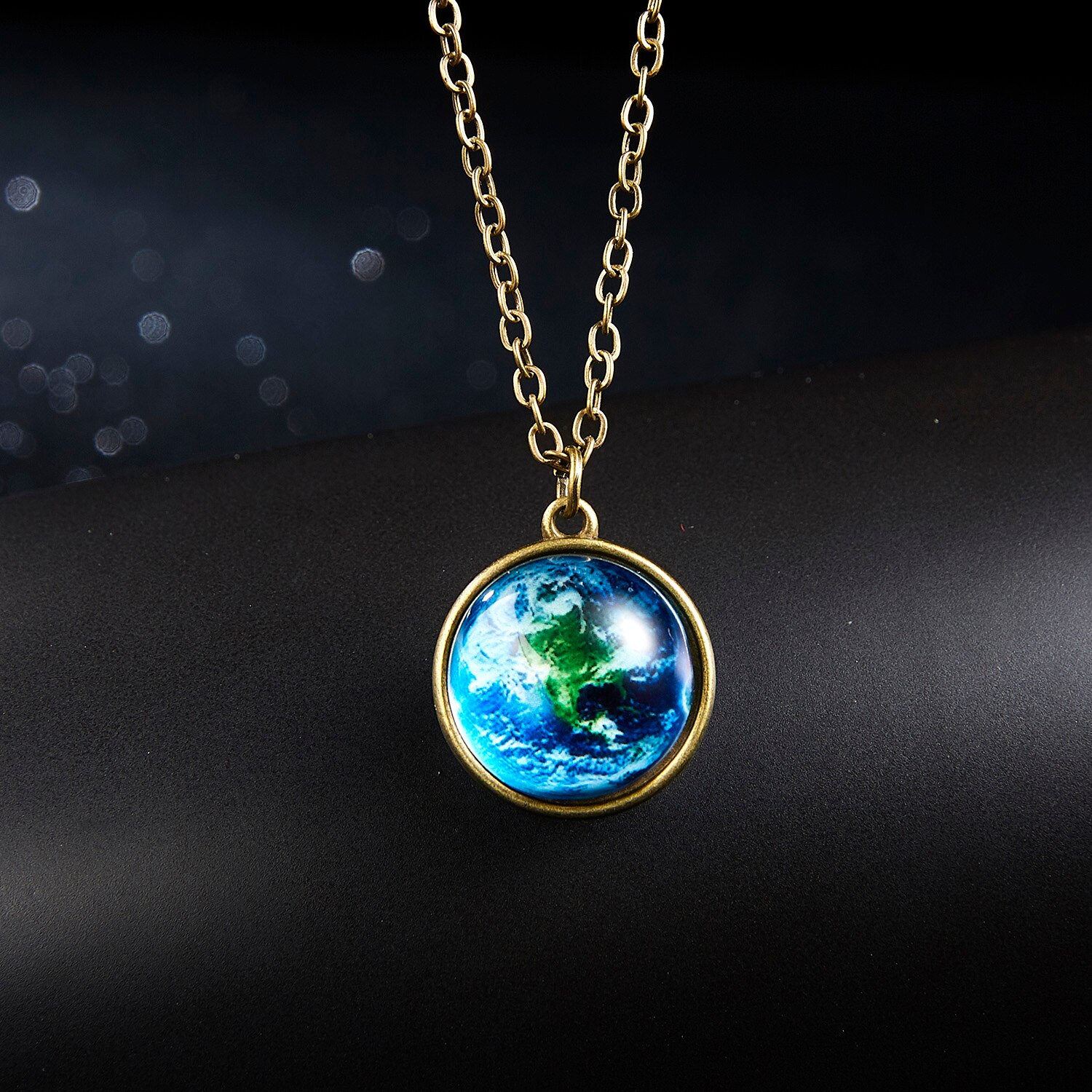 1Pc Statement Prachtige Kleurrijke Glas Galaxy Planet Earth Universe Bal Hanger Ketting Glow In The Dark: NC18Y0750-7