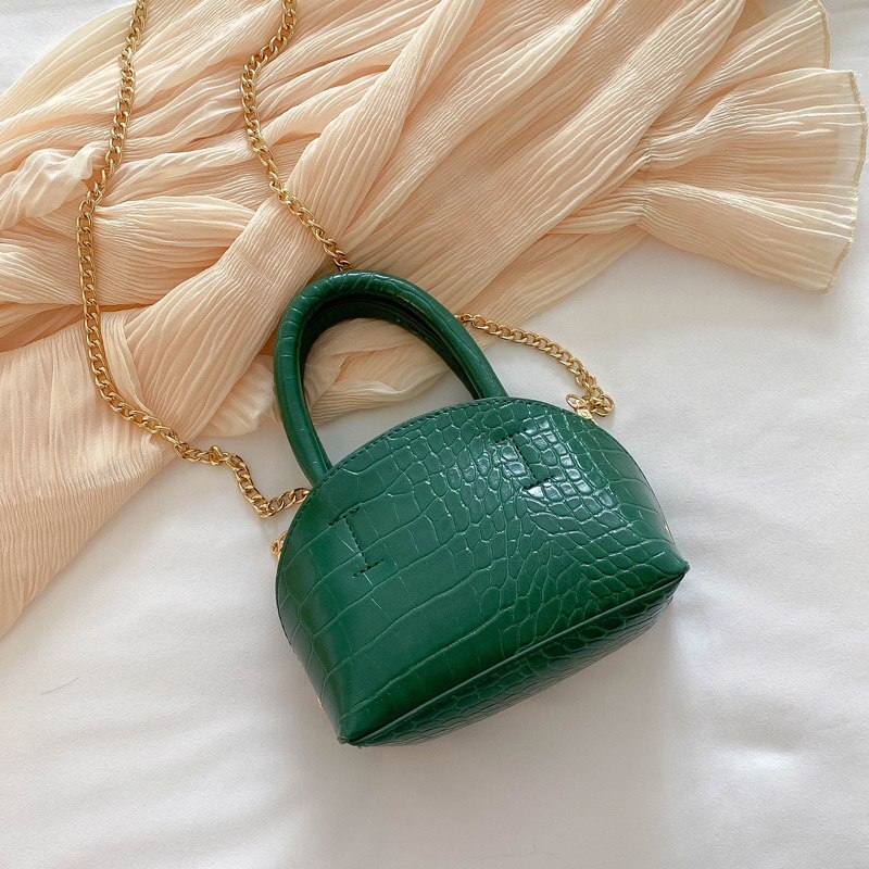 Mini-tas met krokodillenmotief, pu-leren dameshandtas, schoudertas met ketting: Groene kleur
