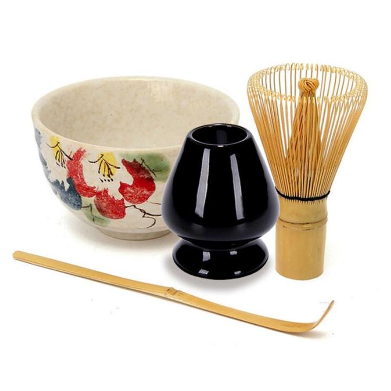 4 stk / sæt traditionelt matcha gave sæt bambus matcha piskeskål ceremisk matcha skål piskeris holder japansk te sæt