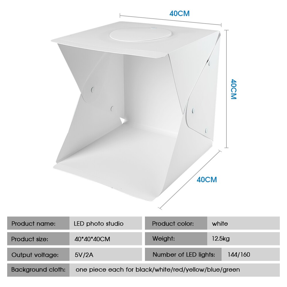 Draagbare Softbox 40*40Cm Fotografie Lightbox Photo Studio Box 3200-5600K Dimbare Schieten Tent Doos Met 6 Kleuren Achtergrond