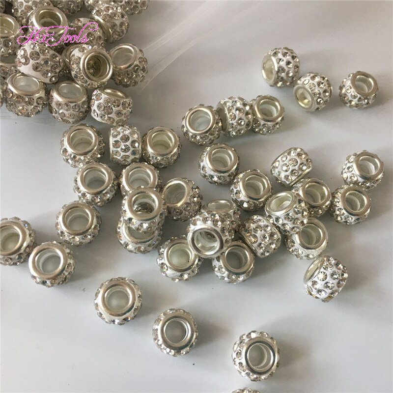 Rhinestone Dreadlock Bead 10Pcs--200Pcs Beautiful Braiding Hair Dreadlock Beads White Color Dread Hair Beads In 5mm Hole