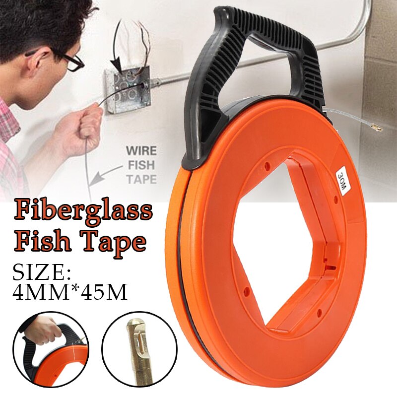 Fiberglass Cable Puller Diameter 4.0mm 30/45 Meter Flexible Glider Swivel Fish Tape Portable Reel Conduit Duct Wire Pulling Tool