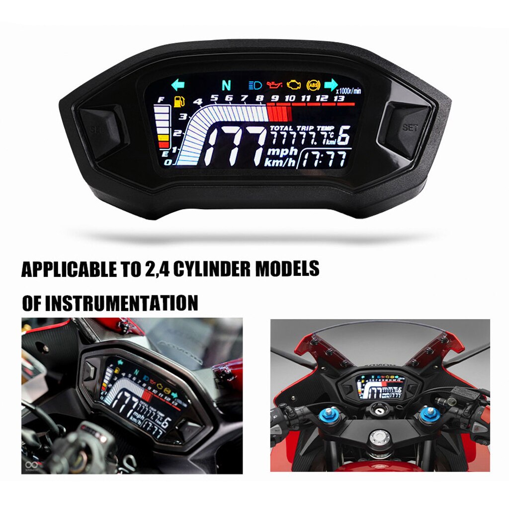 MLS062 RPM Speedometer Tachometer Odometer Gear Display LCD DC 12V Gauge 199km/h KMH MPH 1/2/3/4/5/6N For 1 2 4 Cylinder
