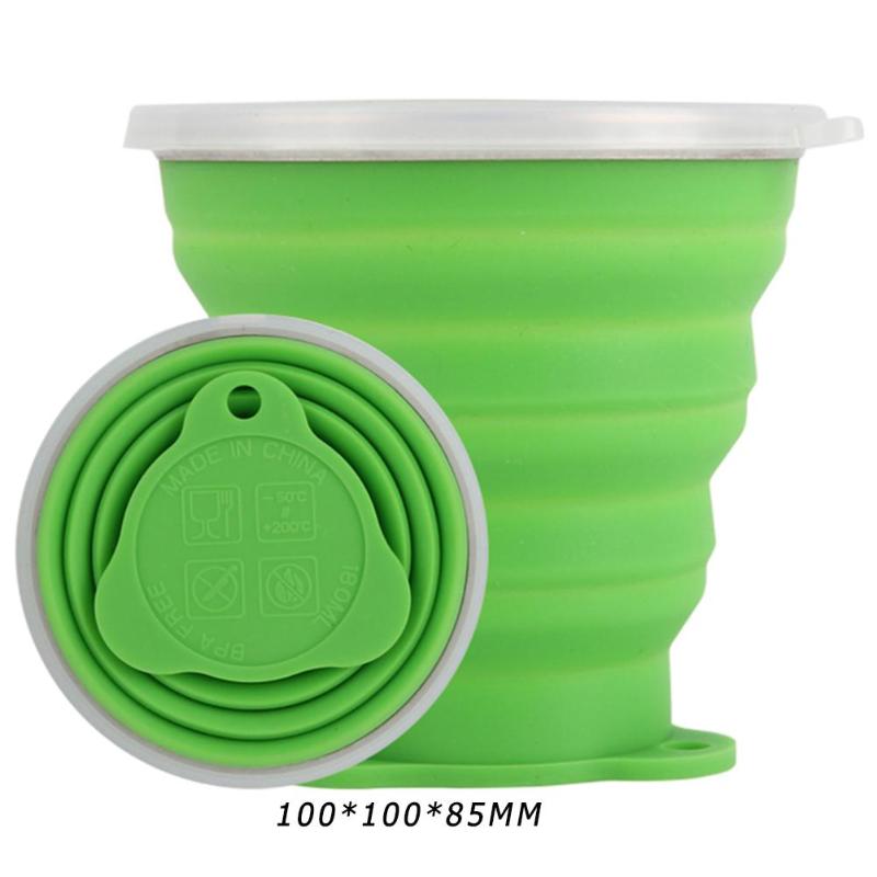 Opvouwbare Siliconen Cups Slijtvaste Intrekbare Siliconen Cup 270Ml Wandelen Picknick Drinken Mok Inklapbare Water Cups: Green