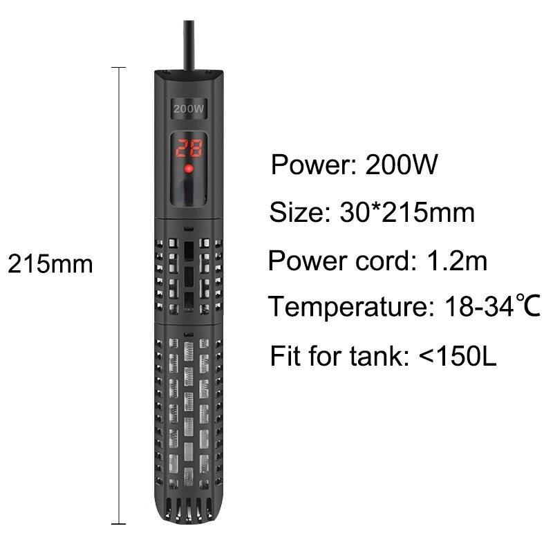 Aquarium Submersible Heater Fish Tank LCD Display Digital Adjustable Water Heating Rod Constant Temperature Control 500W: 200W / EU plug