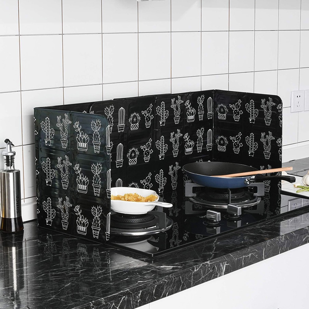 Vouwen Olie Ploetert Shield Splashproof Panelen Gasfornuis Shield Voor Keuken. Aluminiumfolie Olie Voor Keuken Kookgerei Onderdelen: Black