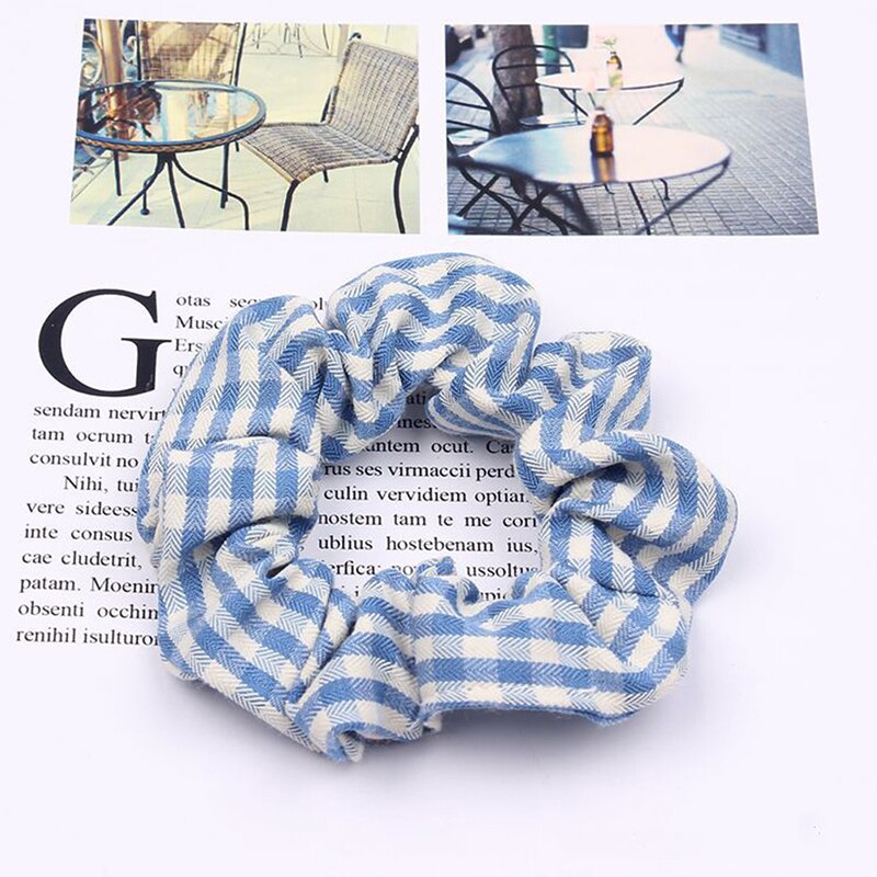 Primavera otoño malla a cuadros Anillo para el pelo del intestino grueso mujeres niñas Scrunchies telas accesorios para el cabello: Azul