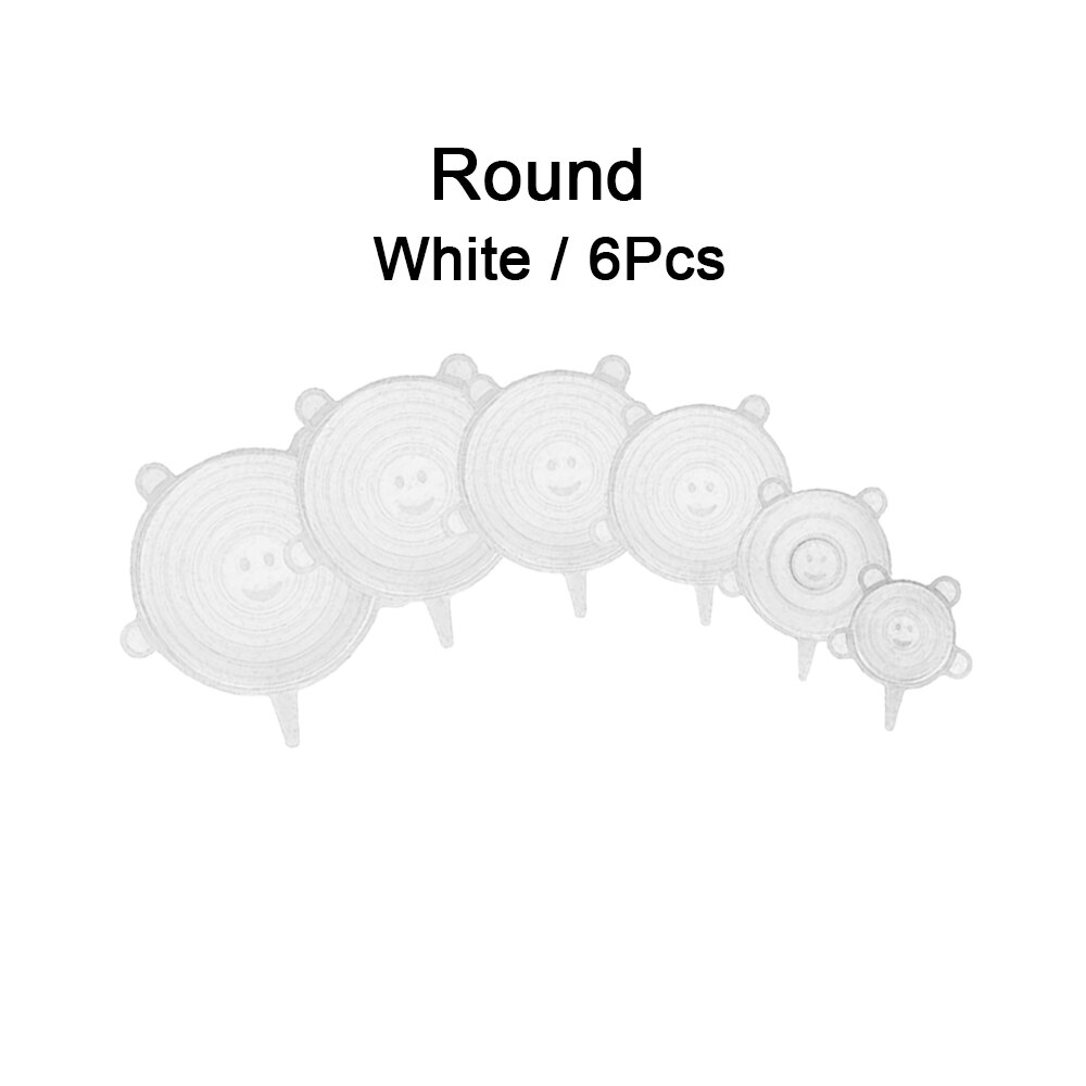 6/12 stk silikone låg til køkkengrej skål universal silikonelåg mad genanvendelige stræklåg madindpakning skål køkkenpropper: 6 stk rund hvid