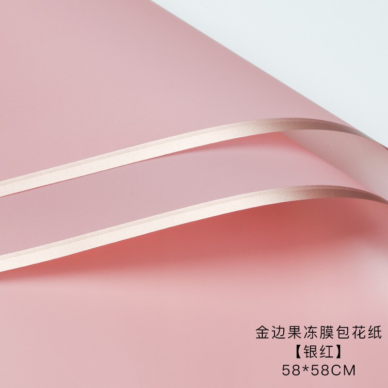 Waterproof Golden Edge Craft Paper Half Transparent Jelly Film Flower Bouquets Wrapping Paper DIY Packing Florist Supplies: deep pink