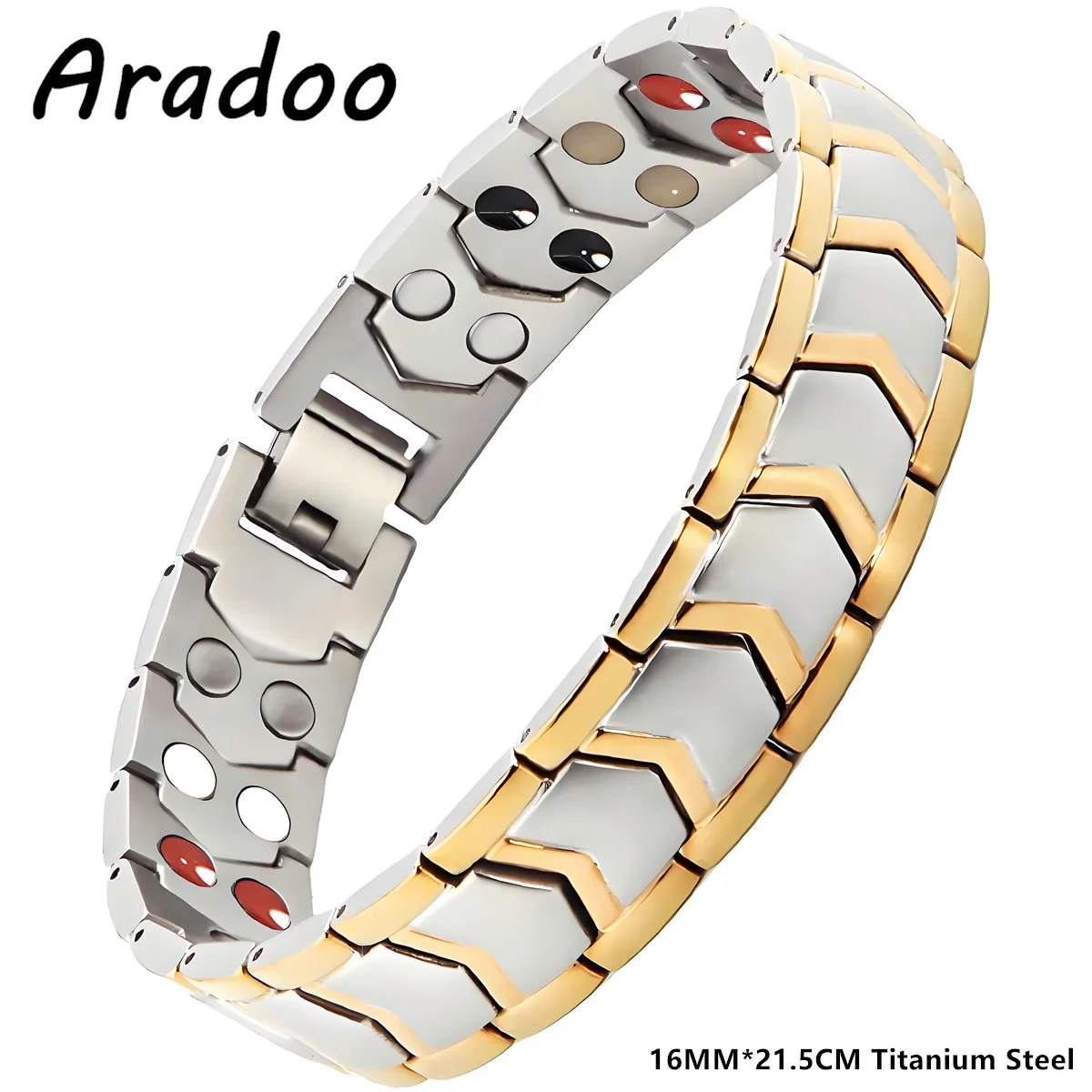 ARADOO Pulsera magnética de acero de titanio para hombres Pulsera de minerales de acero inoxidable de joyería: Estampado en caliente