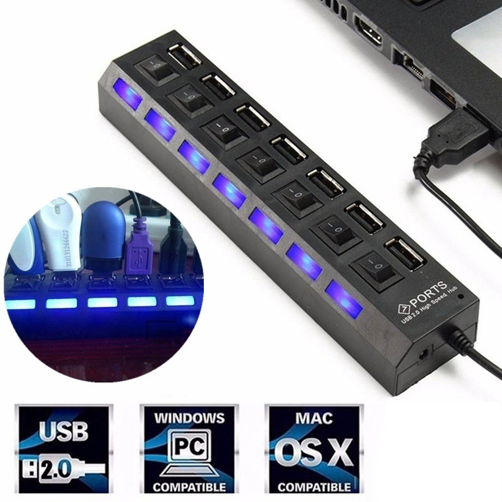USB HUB 2.0 HUB USB Splitter Multi USB 2.0 HUB USB3 7 Port Expander Independent Switch Multiple Hub Computer PC Accessories