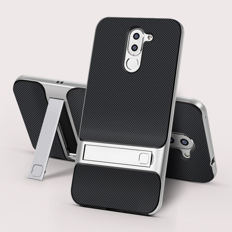 Back Cover voor Huawei Honor 6X Siliconen Case TPU PC 360 3D Stand Telefoon Gevallen Funda Honor6X GR5 Mate 9 Lite Mate9 Mate9Lite: Royce Silver