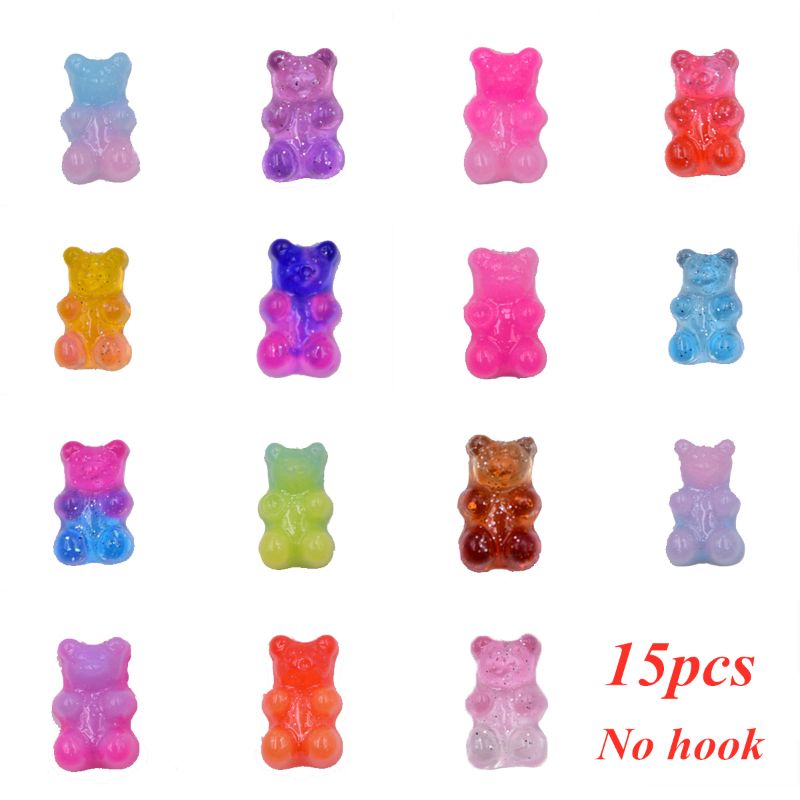 Gradient Mini Jelly Bear Charm Candy Slime Charms Keychain Bracelets Jewelry Modeling Clay DIY Accessories Keychain Pendant Tool: without hook