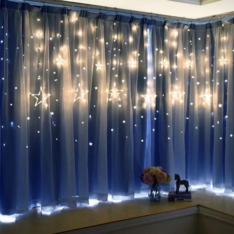 2.5m LED Star String Lights Gordijn Twinkle Verlichting Voor Home Party Bruiloft Verjaardag Kerst Decor Plug Operated Kerstverlichting